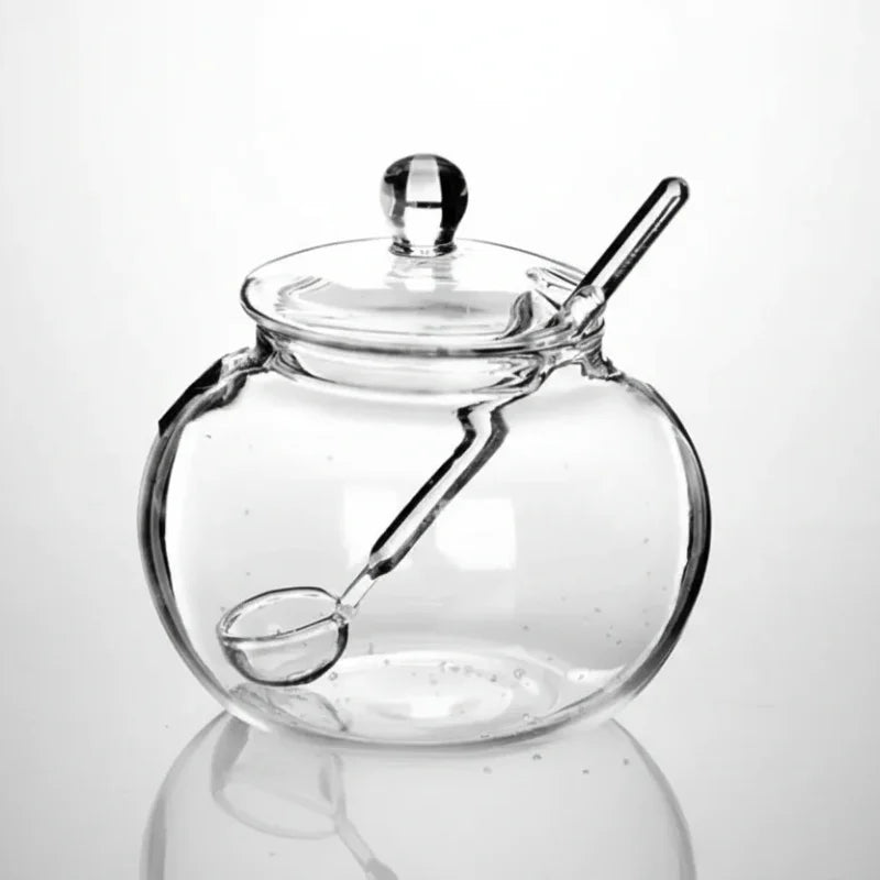 Açucareiro de Vidro Transparente com Tampa e Colher Lenogue