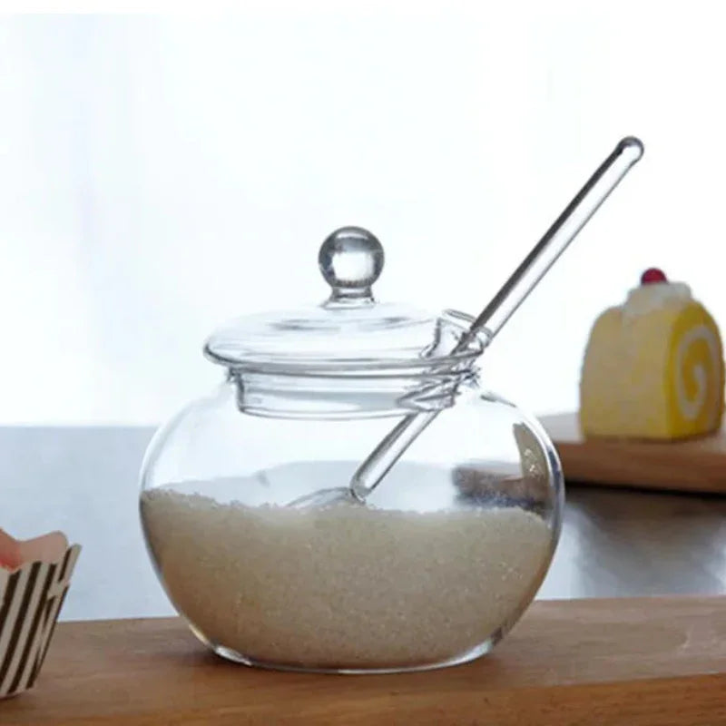 Açucareiro de Vidro Transparente com Tampa e Colher Lenogue