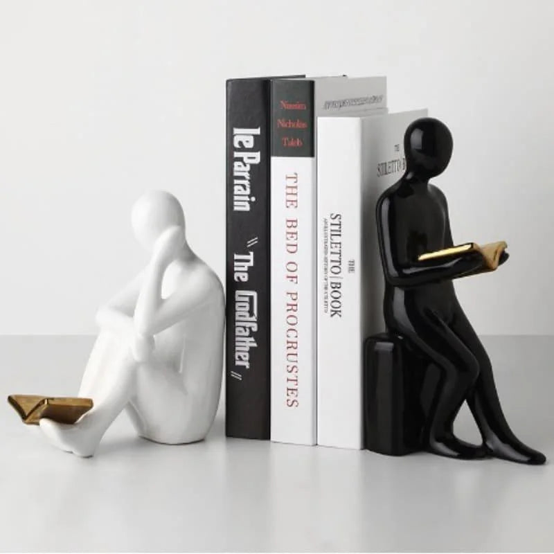 Aparador de Livros em Cerâmica Decorativo para Escritório e Estante Lenogue Preto Branco