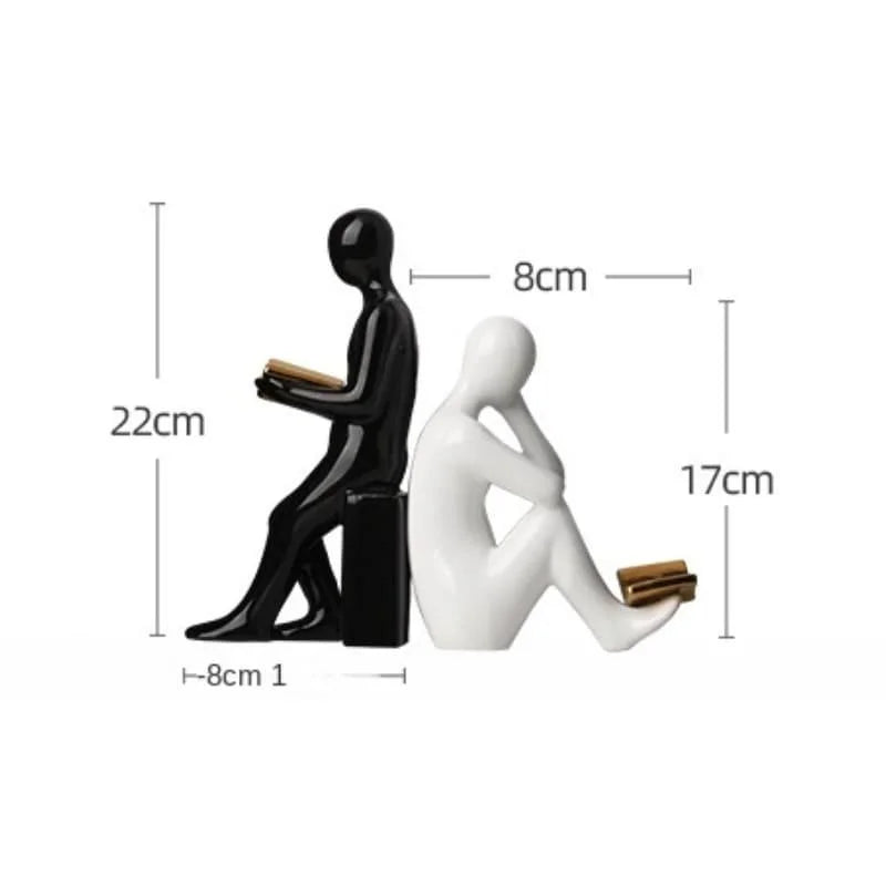 Aparador de Livros em Cerâmica Decorativo para Escritório e Estante Lenogue Preto Branco