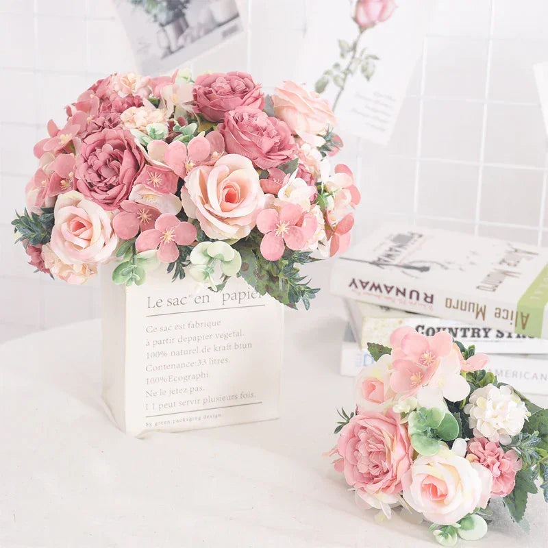 Arranjo Floral Artificial com Rosas e Peônias para Decoração Lenogue