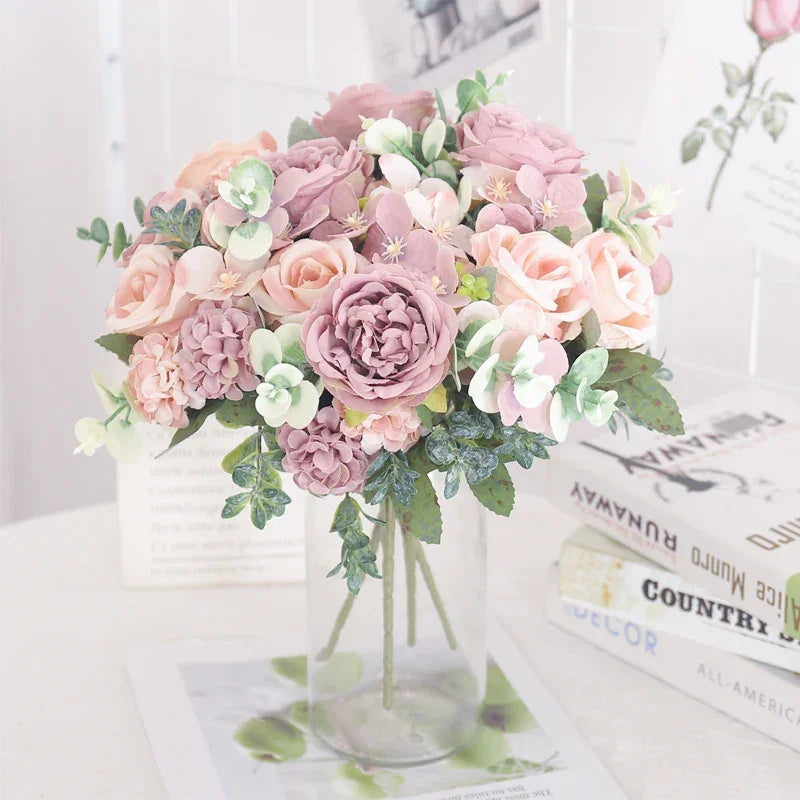 Arranjo Floral Artificial com Rosas e Peônias para Decoração Lenogue