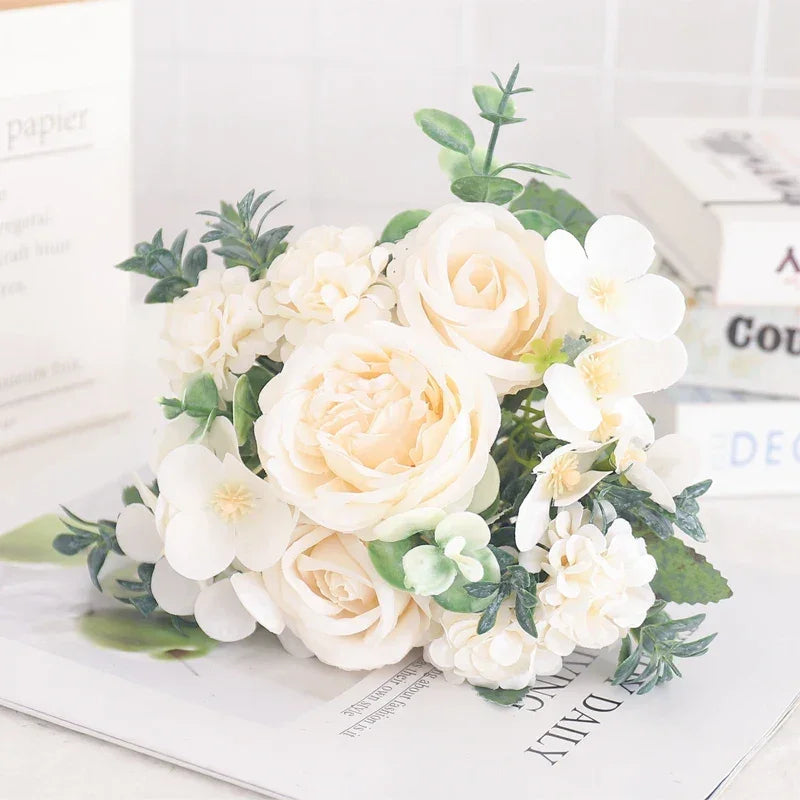 Arranjo Floral Artificial com Rosas e Peônias para Decoração Lenogue