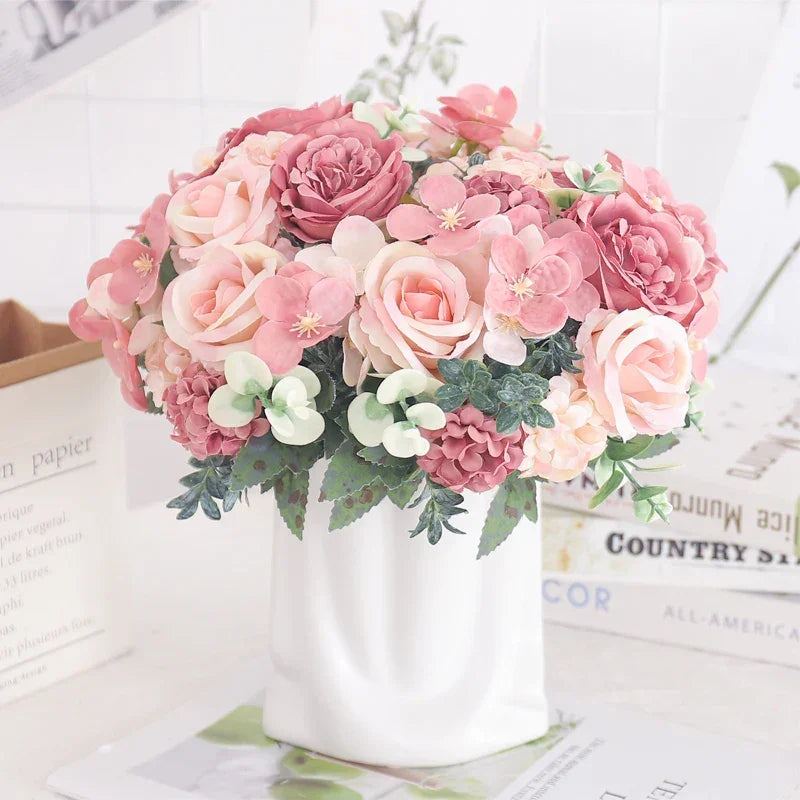 Arranjo Floral Artificial com Rosas e Peônias para Decoração Lenogue