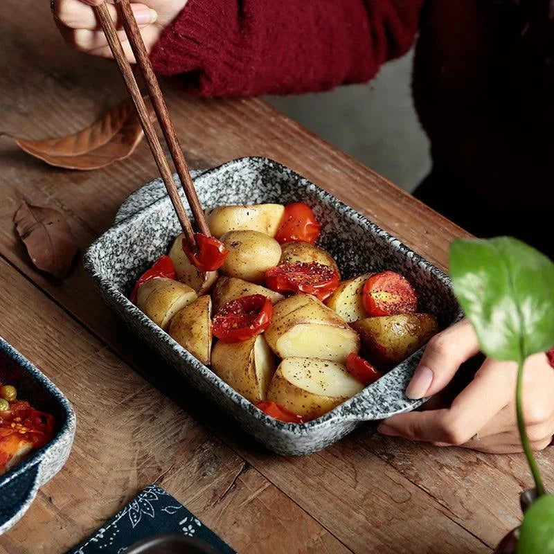 Assadeira de Cerâmica Japonesa para Forno Mesa e Servir Lenogue Cinza Escuro