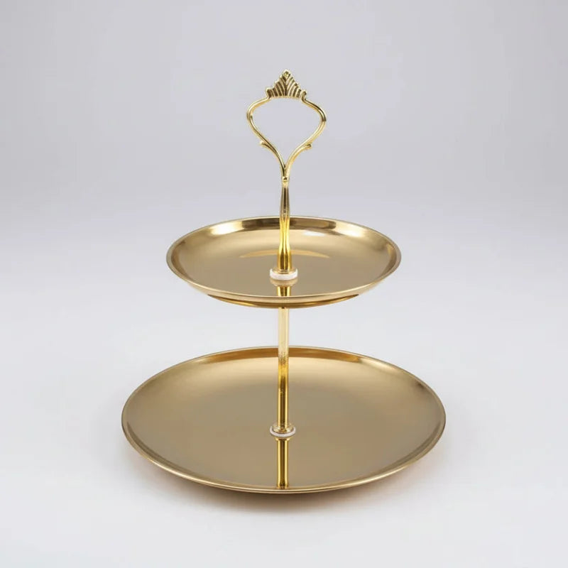 Bandeja de Aço Inoxidável com 3 Andares para Servir e Decorar Lenogue Dourado - 2 Camadas