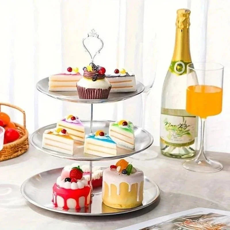 Bandeja de Aço Inoxidável com 3 Andares para Servir e Decorar Lenogue