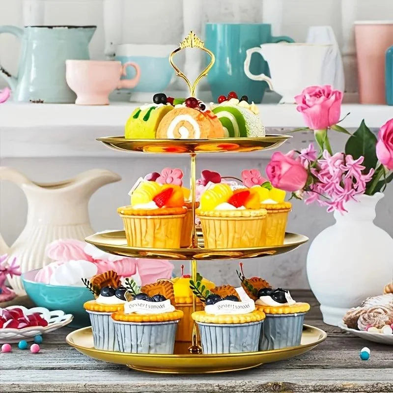 Bandeja de Aço Inoxidável com 3 Andares para Servir e Decorar Lenogue