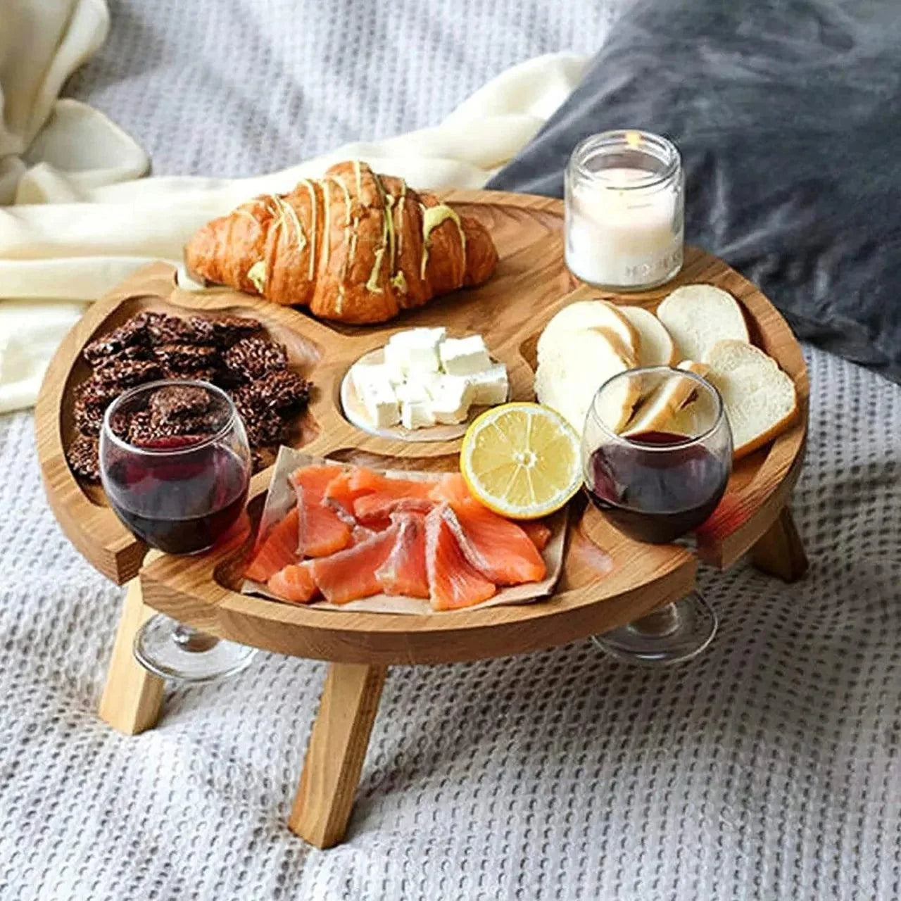 Bandeja de Madeira Dobrável para Servir Petiscos Queijos e Drinks Lenogue