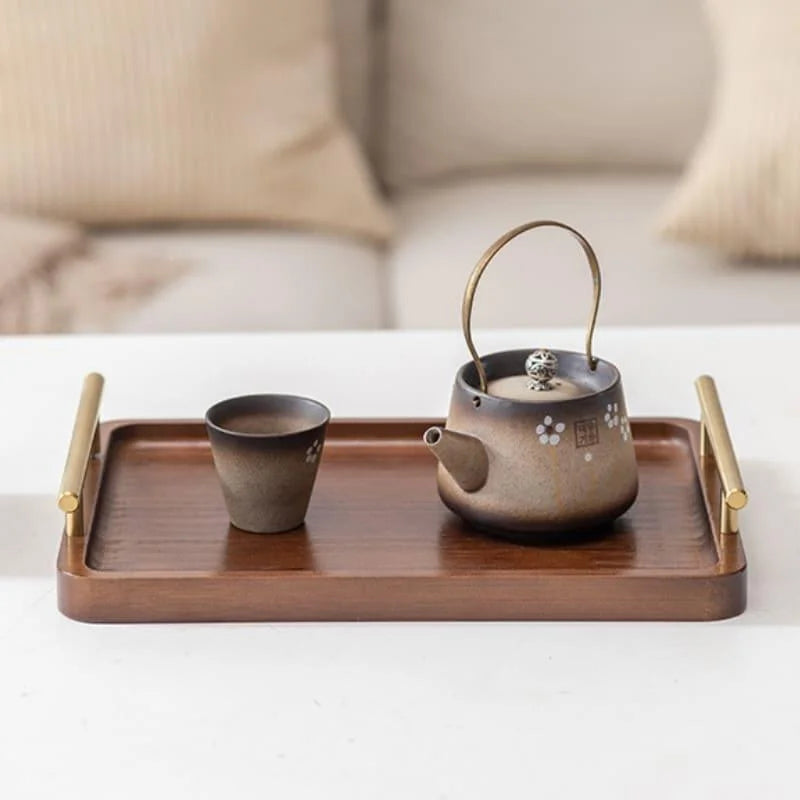 Bandeja de Madeira Retangular com Alça para Decorar e Servir Lenogue