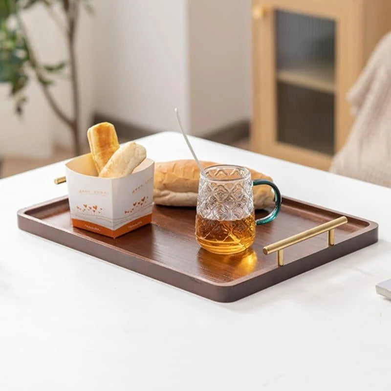 Bandeja de Madeira Retangular com Alça para Decorar e Servir Lenogue