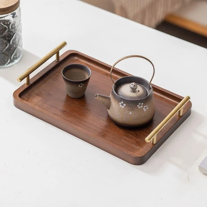 Bandeja de Madeira Retangular com Alça para Decorar e Servir Lenogue Marrom (p: 30cm x 20cm)