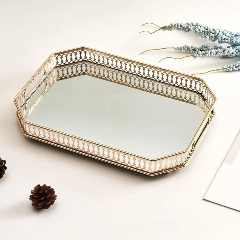 Bandeja Decorativa Retangular com Espelho para Banheiro e Sala Lenogue Médio