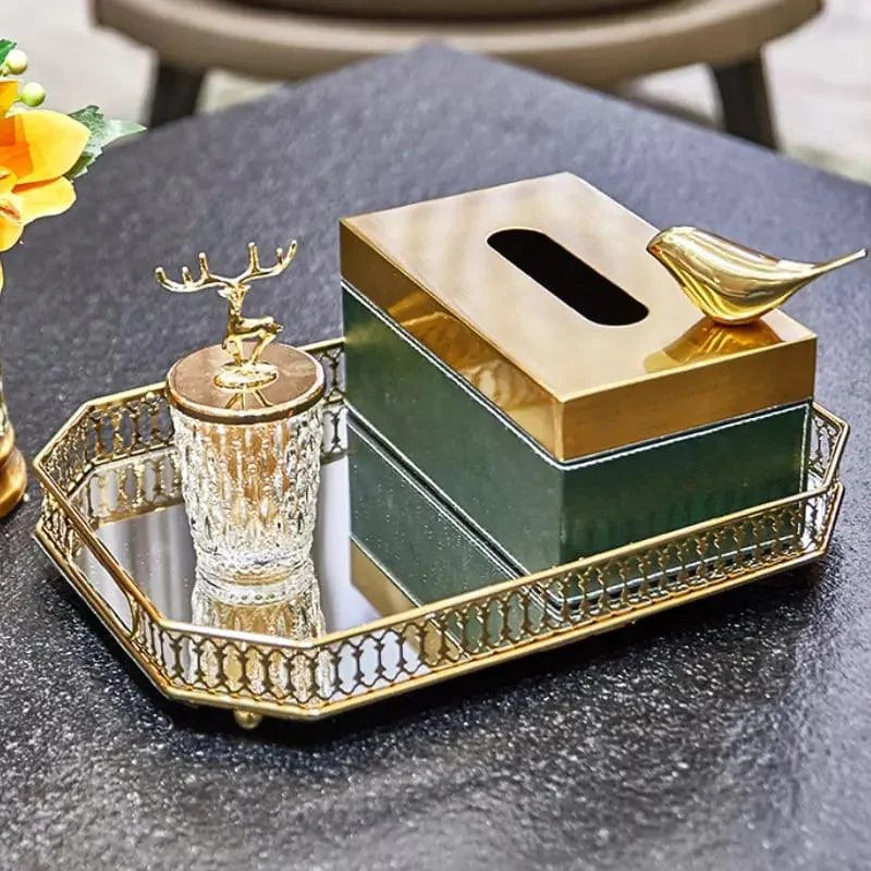 Bandeja Decorativa Retangular com Espelho para Banheiro e Sala Lenogue