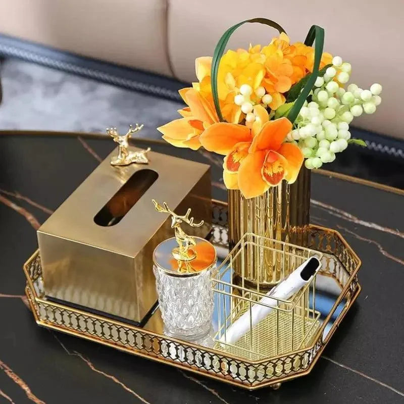 Bandeja Decorativa Retangular com Espelho para Banheiro e Sala Lenogue