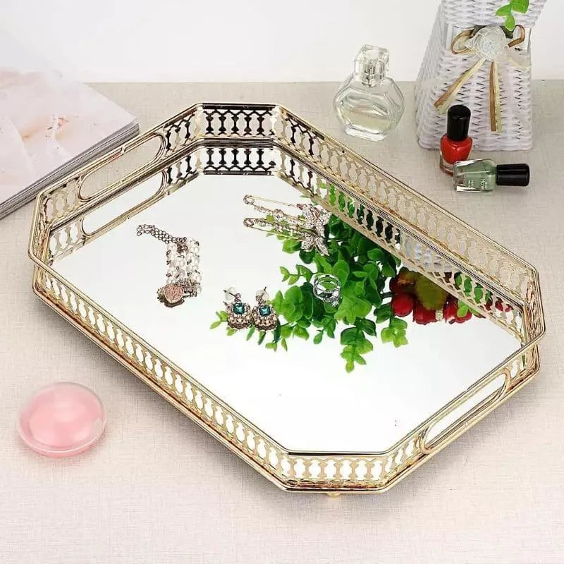 Bandeja Decorativa Retangular com Espelho para Banheiro e Sala Lenogue