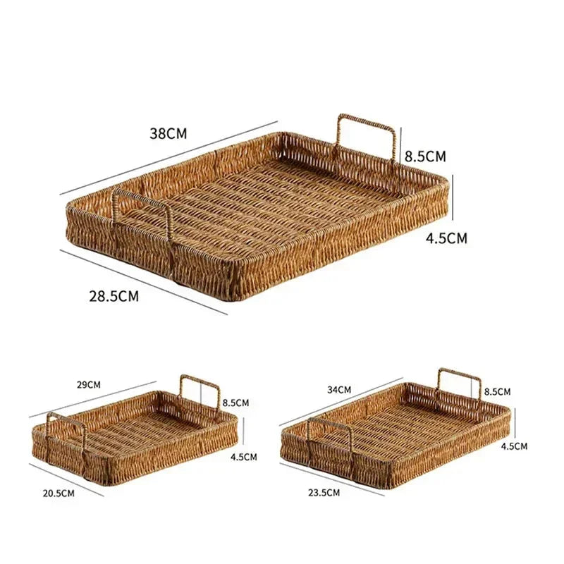 Bandeja Estilo Rattan com Alças para Servir Decorar e Organizar Lenogue