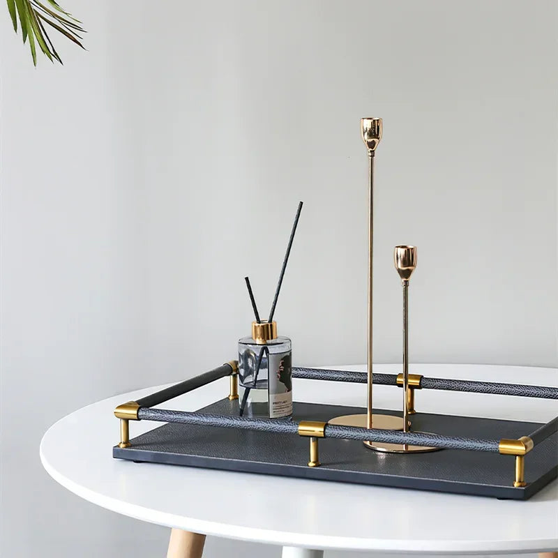 Bandeja Organizadora de Couro com Alças Metálicas Lenogue