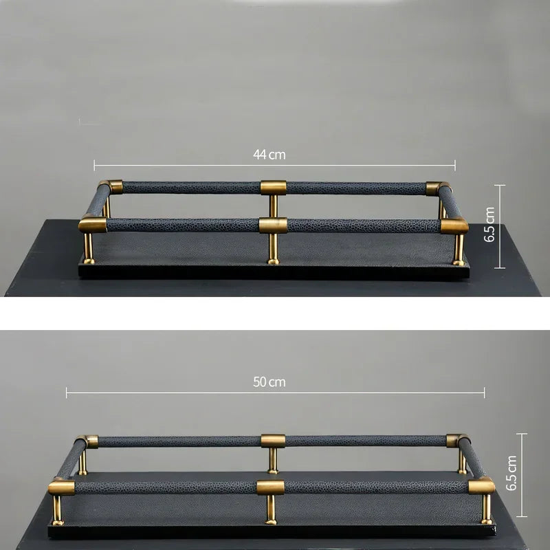 Bandeja Organizadora de Couro com Alças Metálicas Lenogue