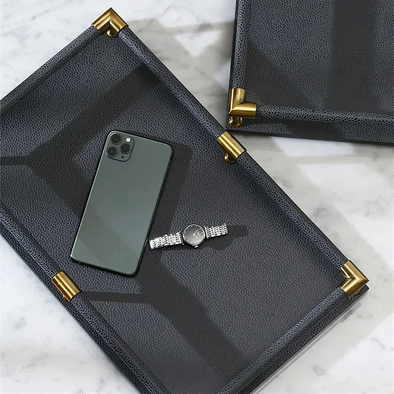 Bandeja Organizadora de Couro com Alças Metálicas Lenogue