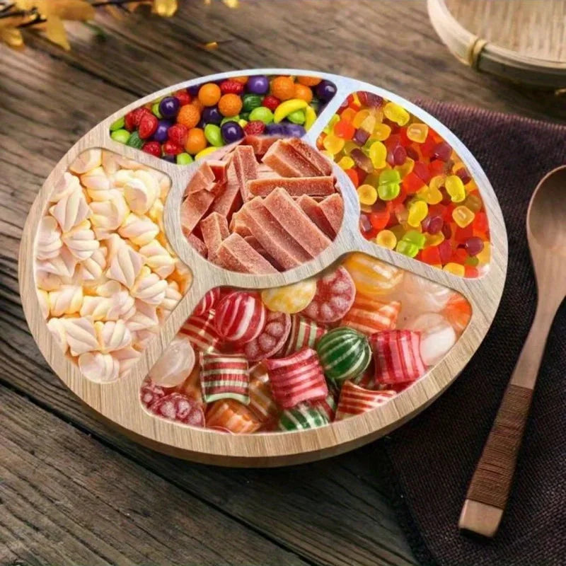 Bandeja Redonda de Bambu com Divisórias para Servir e Decorar Lenogue Madeira Natural