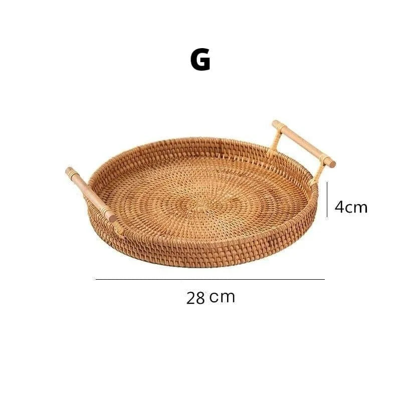 Bandeja Redonda de Vime em Rattan Feita à Mão para Mesa e Decoração Lenogue g - 28cm