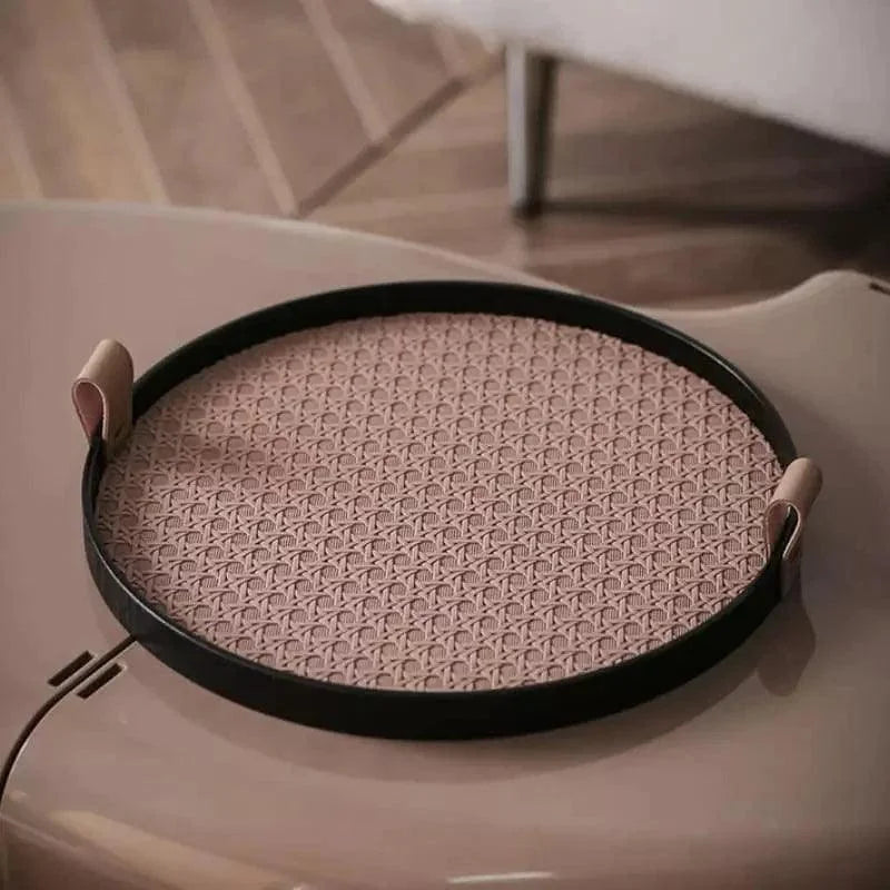 Bandeja Redonda Decorativa com Alça para Sala e Banheiro Lenogue