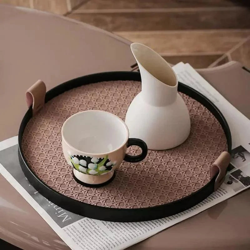Bandeja Redonda Decorativa com Alça para Sala e Banheiro Lenogue Marrom