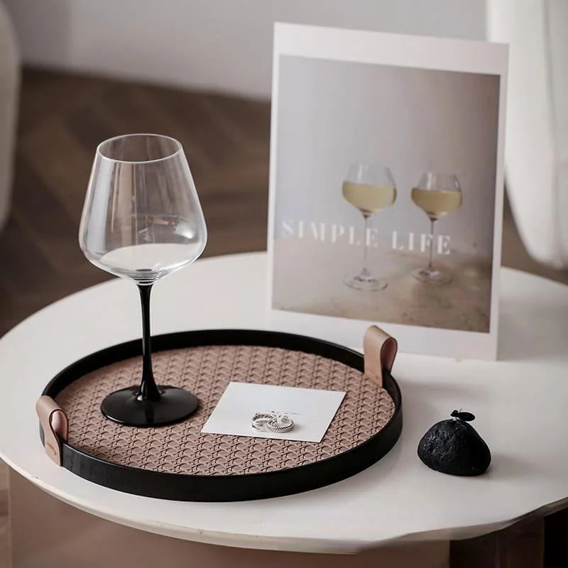 Bandeja Redonda Decorativa com Alça para Sala e Banheiro Lenogue