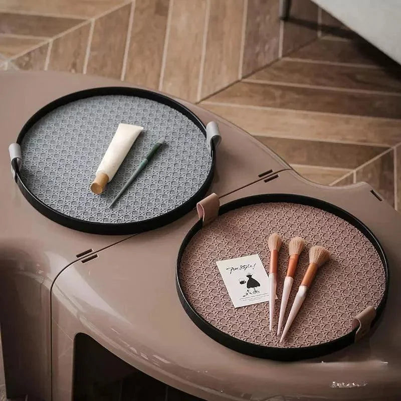 Bandeja Redonda Decorativa com Alça para Sala e Banheiro Lenogue