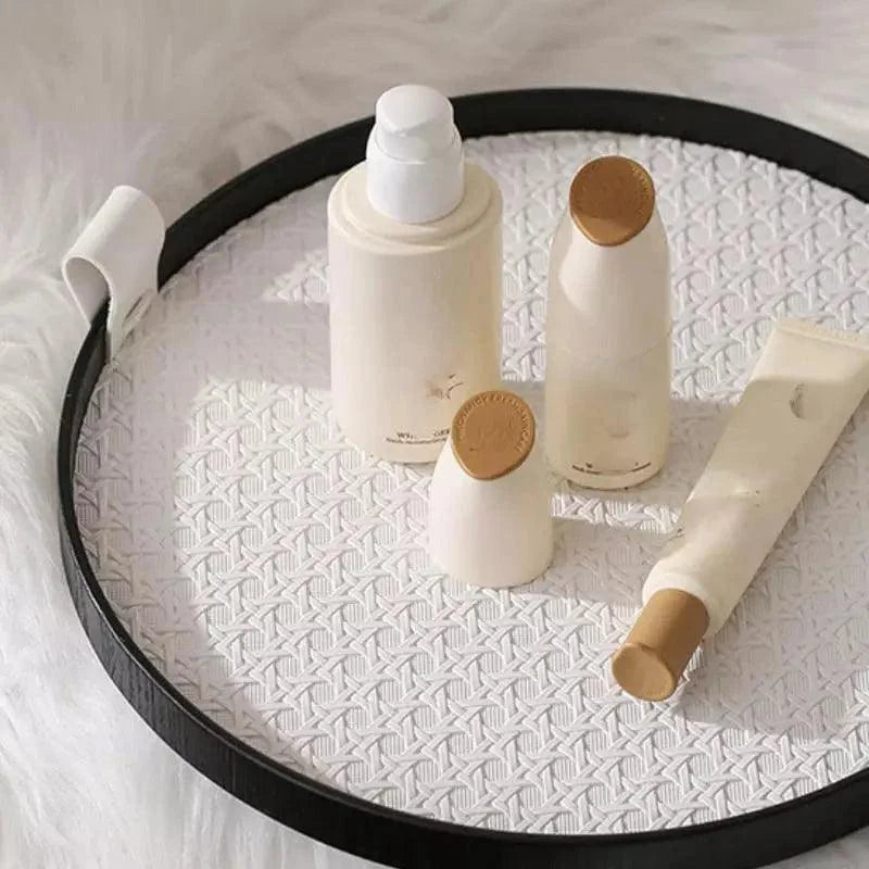 Bandeja Redonda Decorativa com Alça para Sala e Banheiro Lenogue