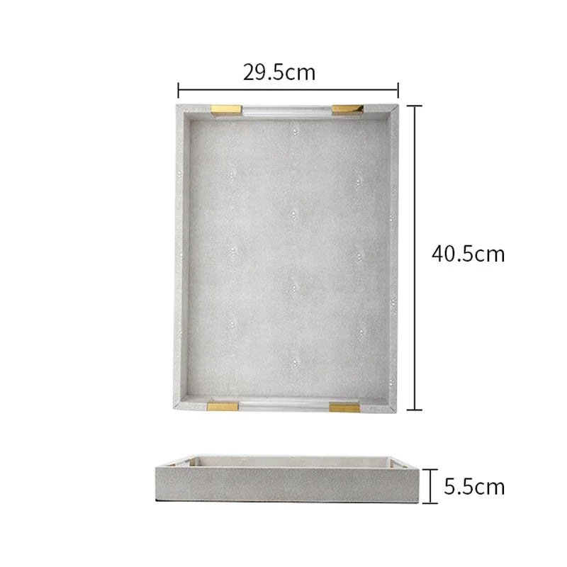 Bandeja Retangular de Couro para Organização e Decoração Lenogue Cinza Claro