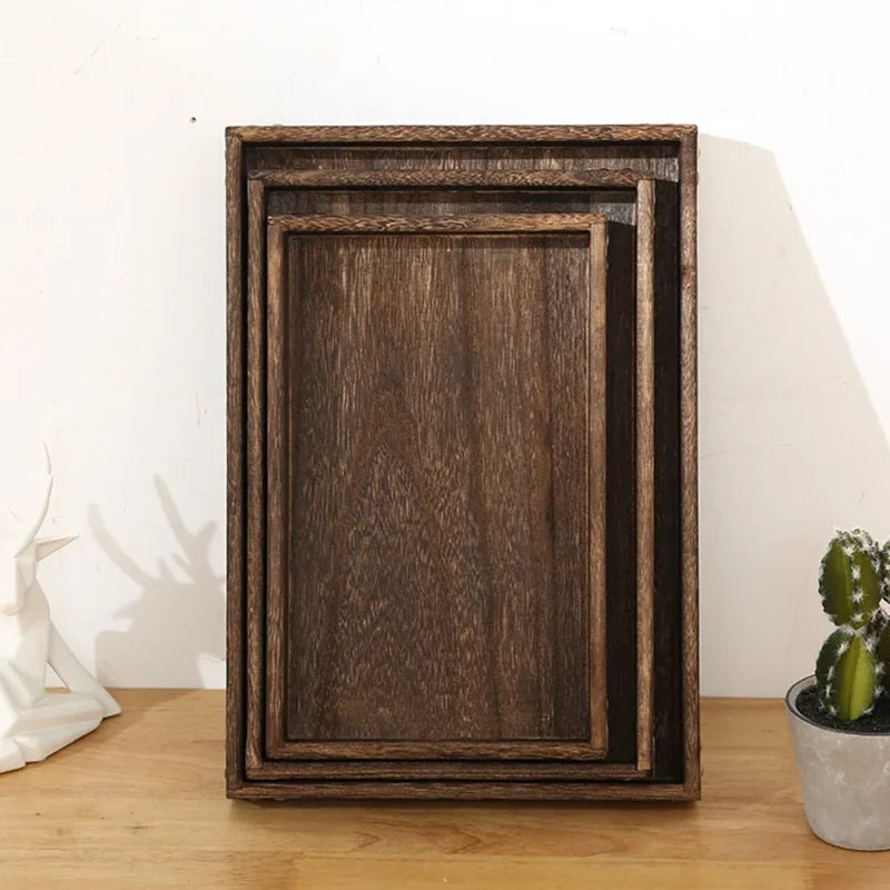 Bandeja Retangular de Madeira com Alças para Chá e Café Lenogue