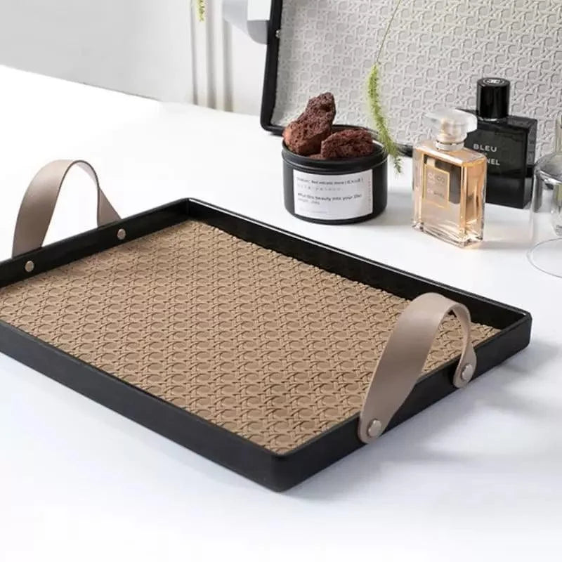 Bandeja Retangular Decorativa com Alça para Banheiro e Sala Lenogue Marrom (30cm x 22cm)