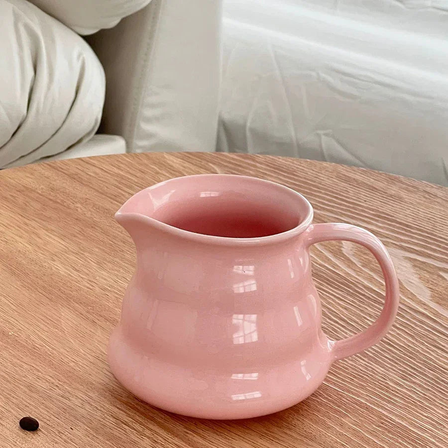 Bule de Café Cerâmica Bico Antigotejamento Alça Larga Lenogue Rosa