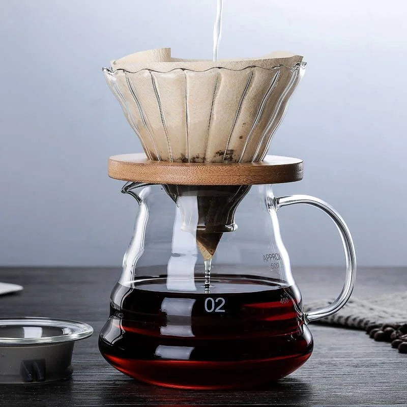 Bule de Café Vidro Borossilicato com Coador Hario V60 Lenogue