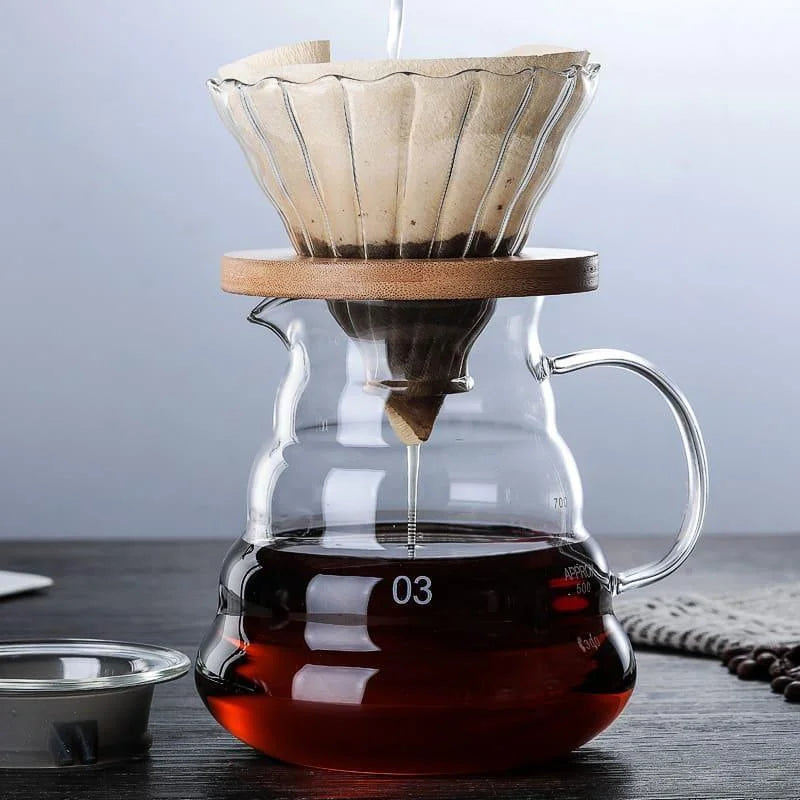 Bule de Café Vidro Borossilicato com Coador Hario V60 Lenogue