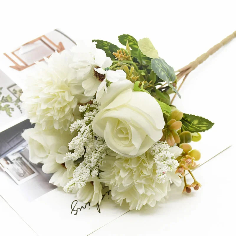 Buquê de Rosas Artificiais Estilo Europeu para Vasos e Decoração Lenogue Branco