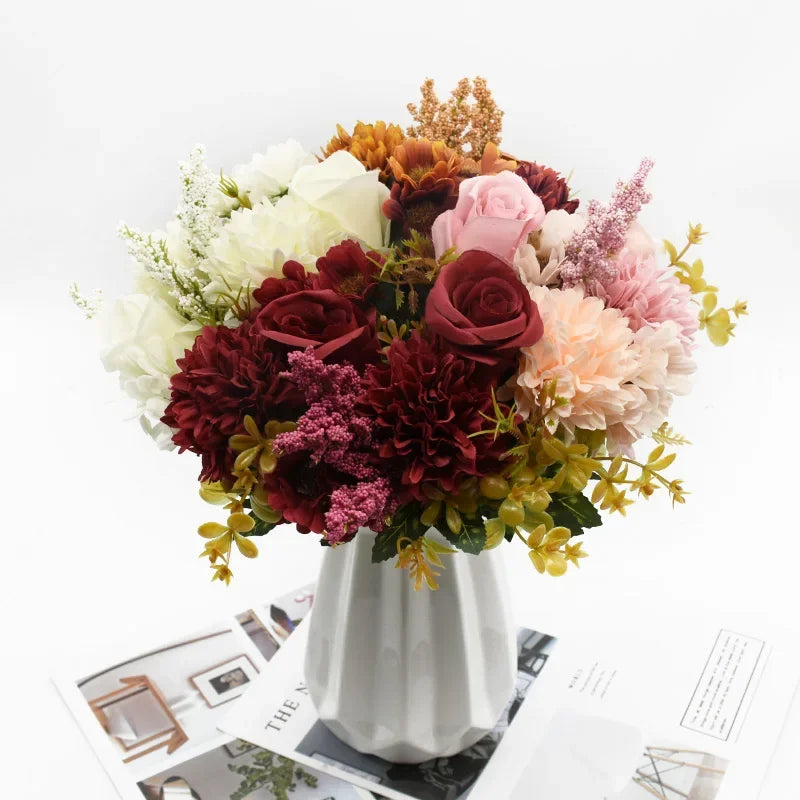 Buquê de Rosas Artificiais Estilo Europeu para Vasos e Decoração Lenogue
