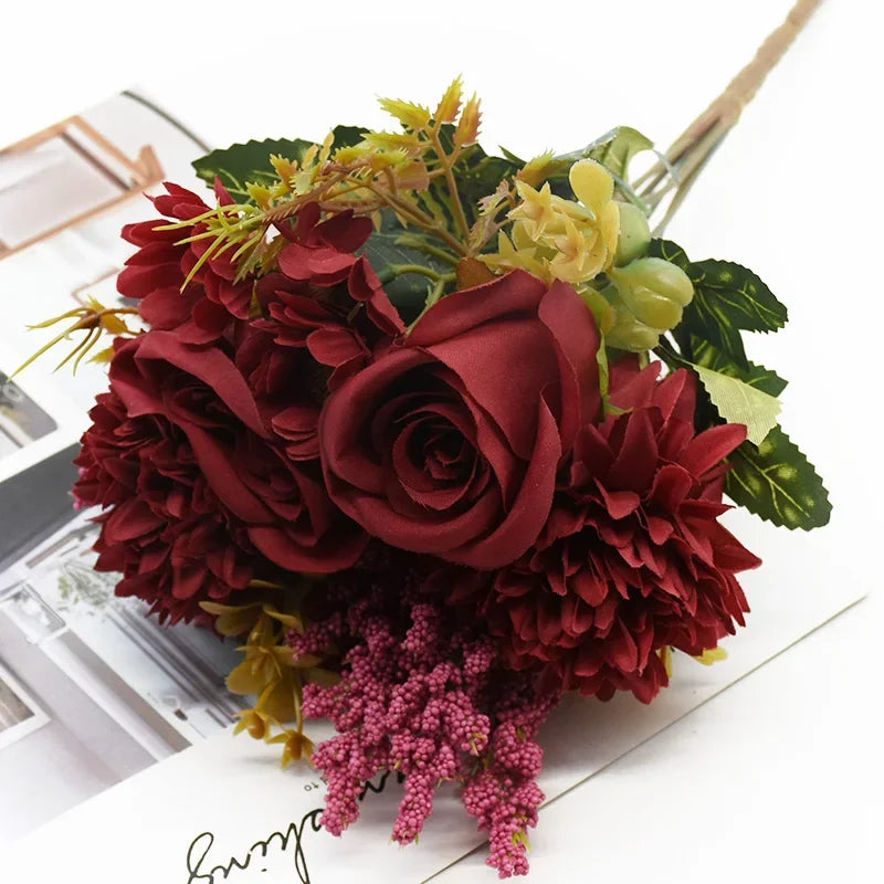 Buquê de Rosas Artificiais Estilo Europeu para Vasos e Decoração Lenogue Vermelho