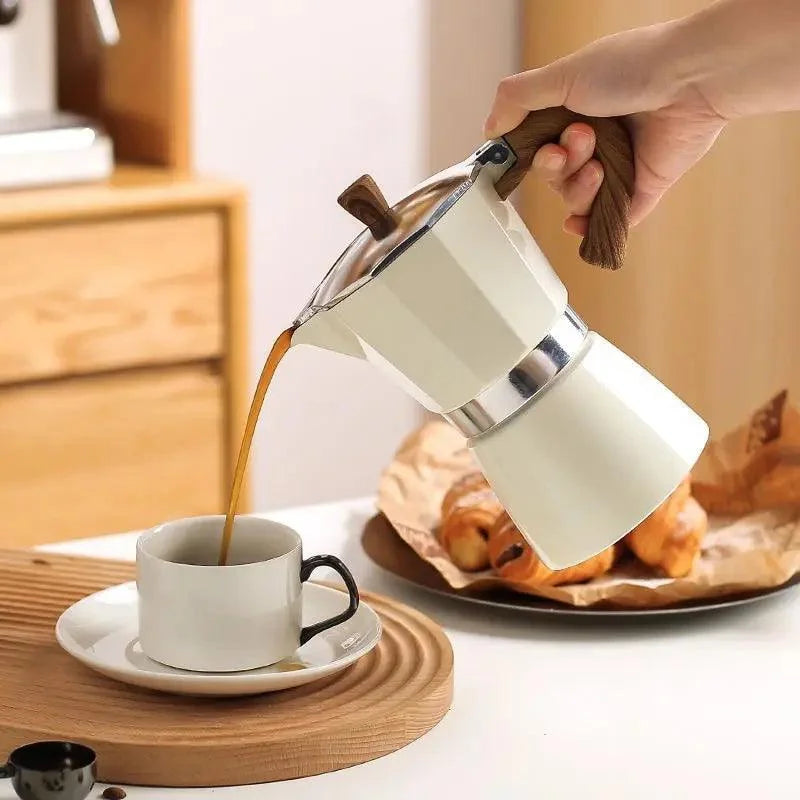 Cafeteira Moka de Alumínio com Cabo Madeira para Café Espresso Lenogue