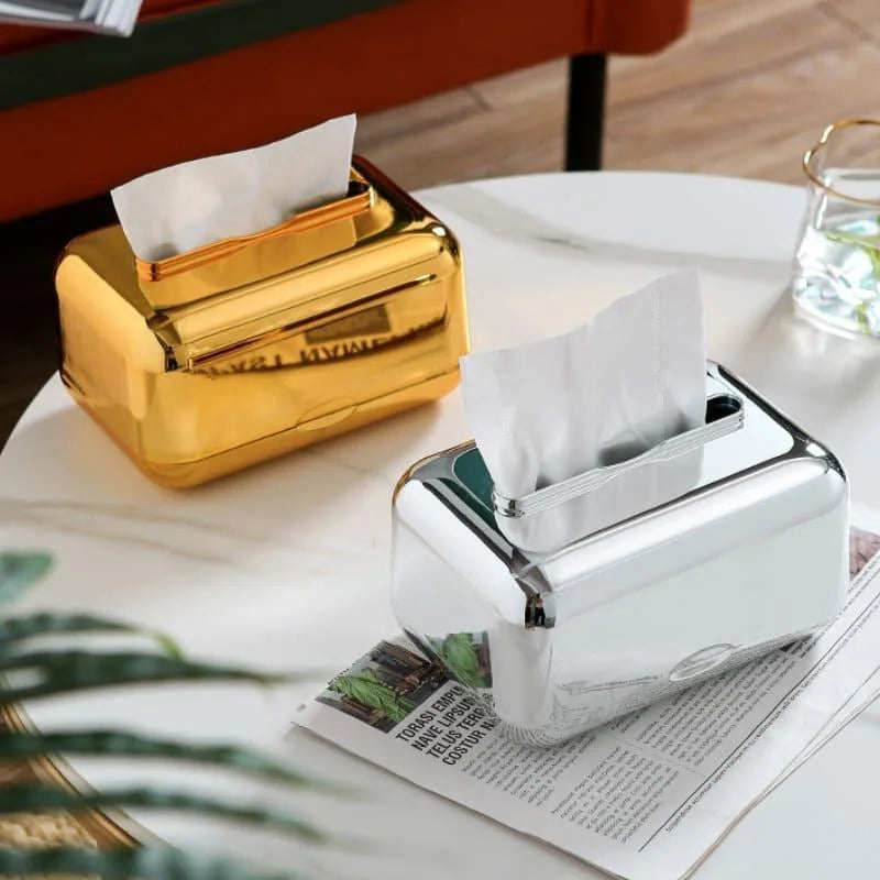 Caixa Porta-lenço e Papel Cromada para Decoração Organização Lenogue