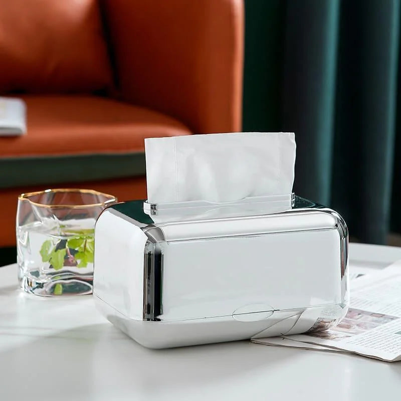 Caixa Porta-lenço e Papel Cromada para Decoração Organização Lenogue Prateado