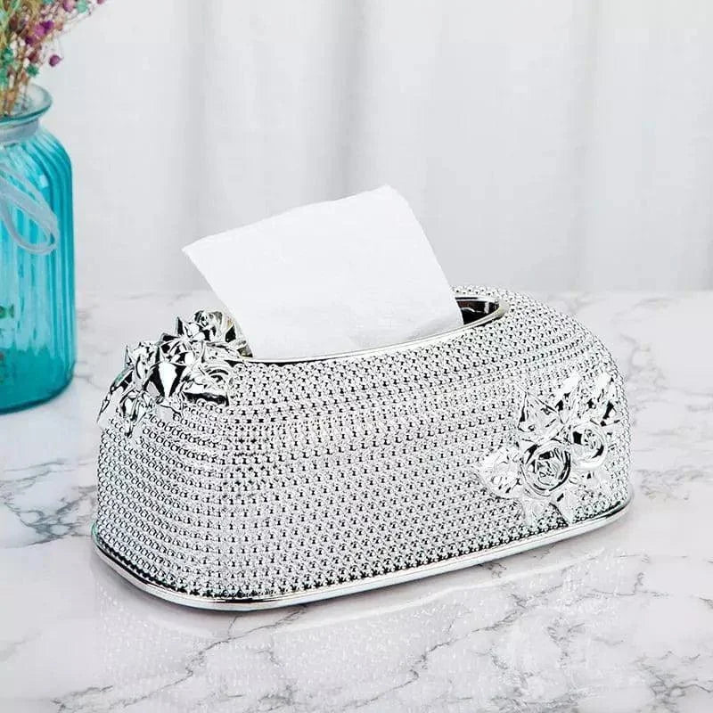 Caixa Porta Lenço e Papel para Organização Decoração Lenogue Prata