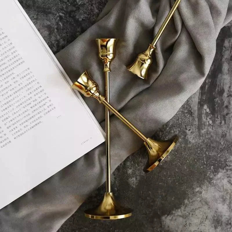 Candelabro Retrô de Metal para Velas e Decoração Clássica Lenogue Dourado (3 Peças)