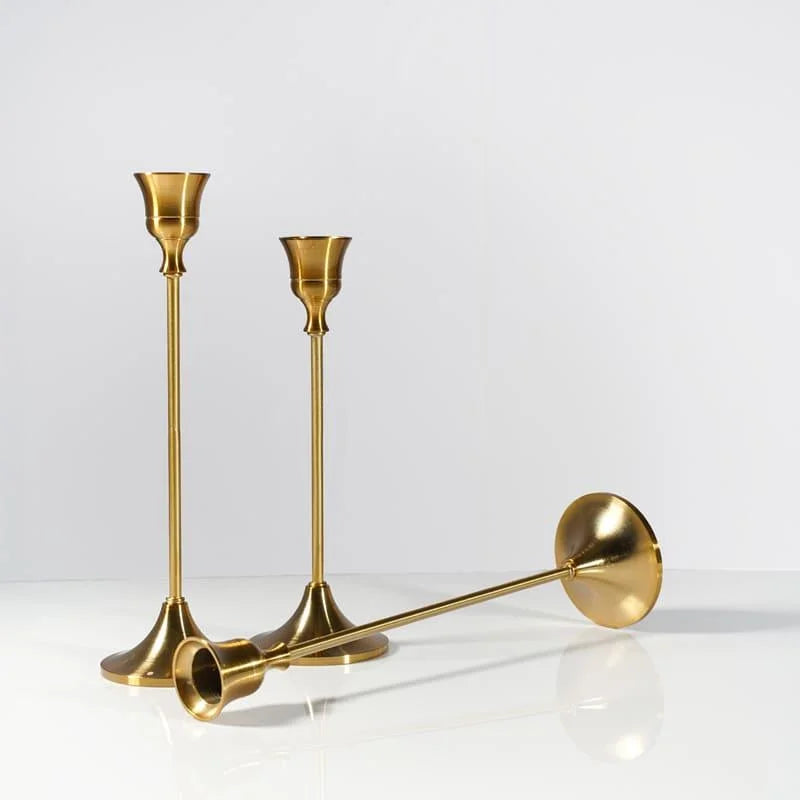 Candelabro Retrô de Metal para Velas e Decoração Clássica Lenogue Dourado (3 Peças)