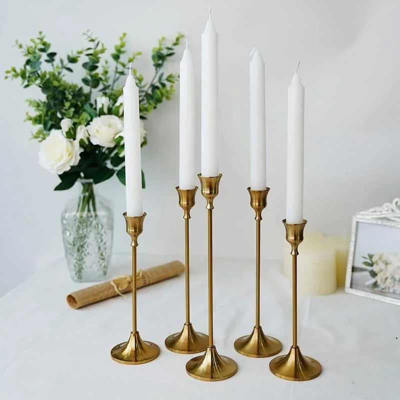 Candelabro Retrô de Metal para Velas e Decoração Clássica Lenogue Dourado (3 Peças)
