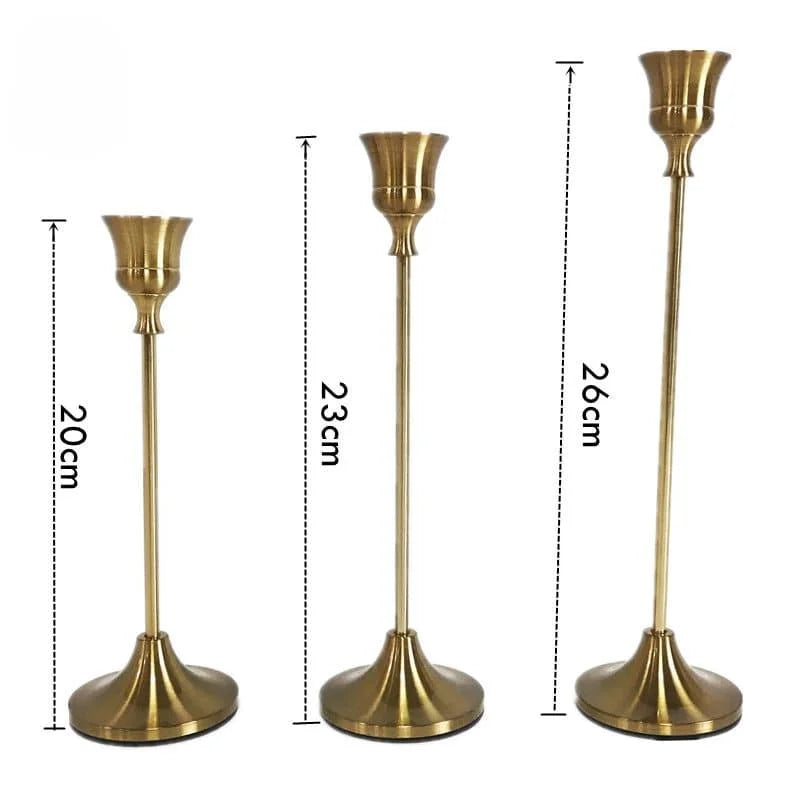 Candelabro Retrô de Metal para Velas e Decoração Clássica Lenogue Dourado (3 Peças)