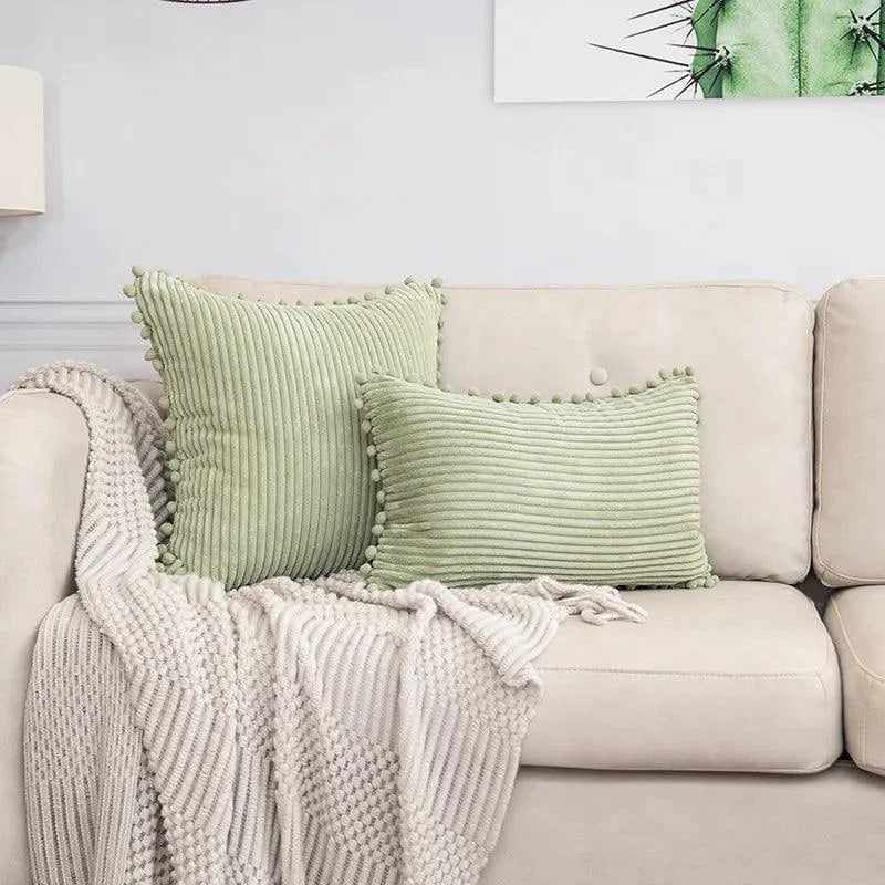 Capa de Almofada Listrada em Veludo Cotelê para Decoração Lenogue Verde / 30 x 50 Cm