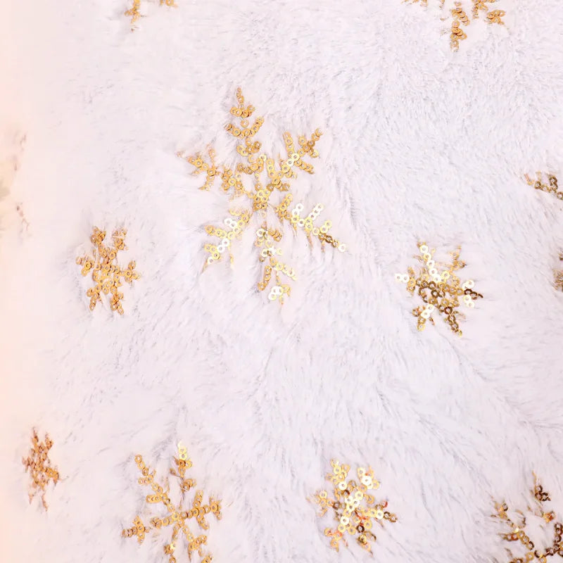 Capa de Almofada Natalina Plush com Paetê Dourado Bordado Lenogue